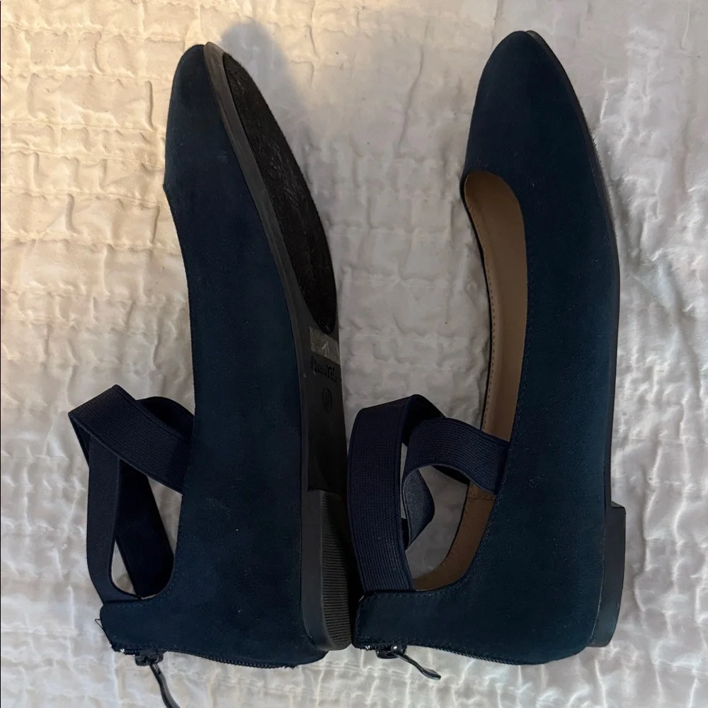 Women's Navy Ankle-Strap Ballet Flats